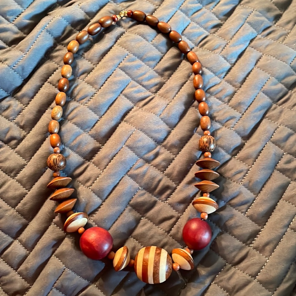 Tribal Wood Necklace 20-22"